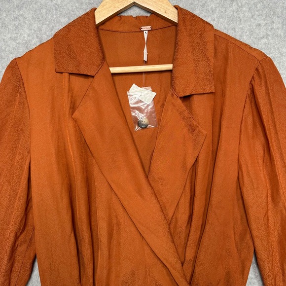 Free People Simone Dress Women's Orange Rust Viscose Blend Blazer Size Small New - Picture 2 of 9